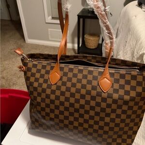 Checkered Brown Tote Bag